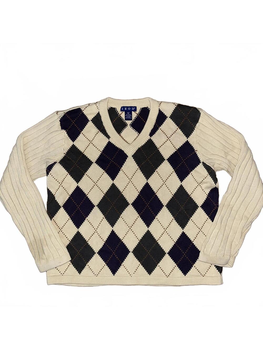 IZOD Vintage Argyle Sweater Women’s XL Oversized Preppy Fall